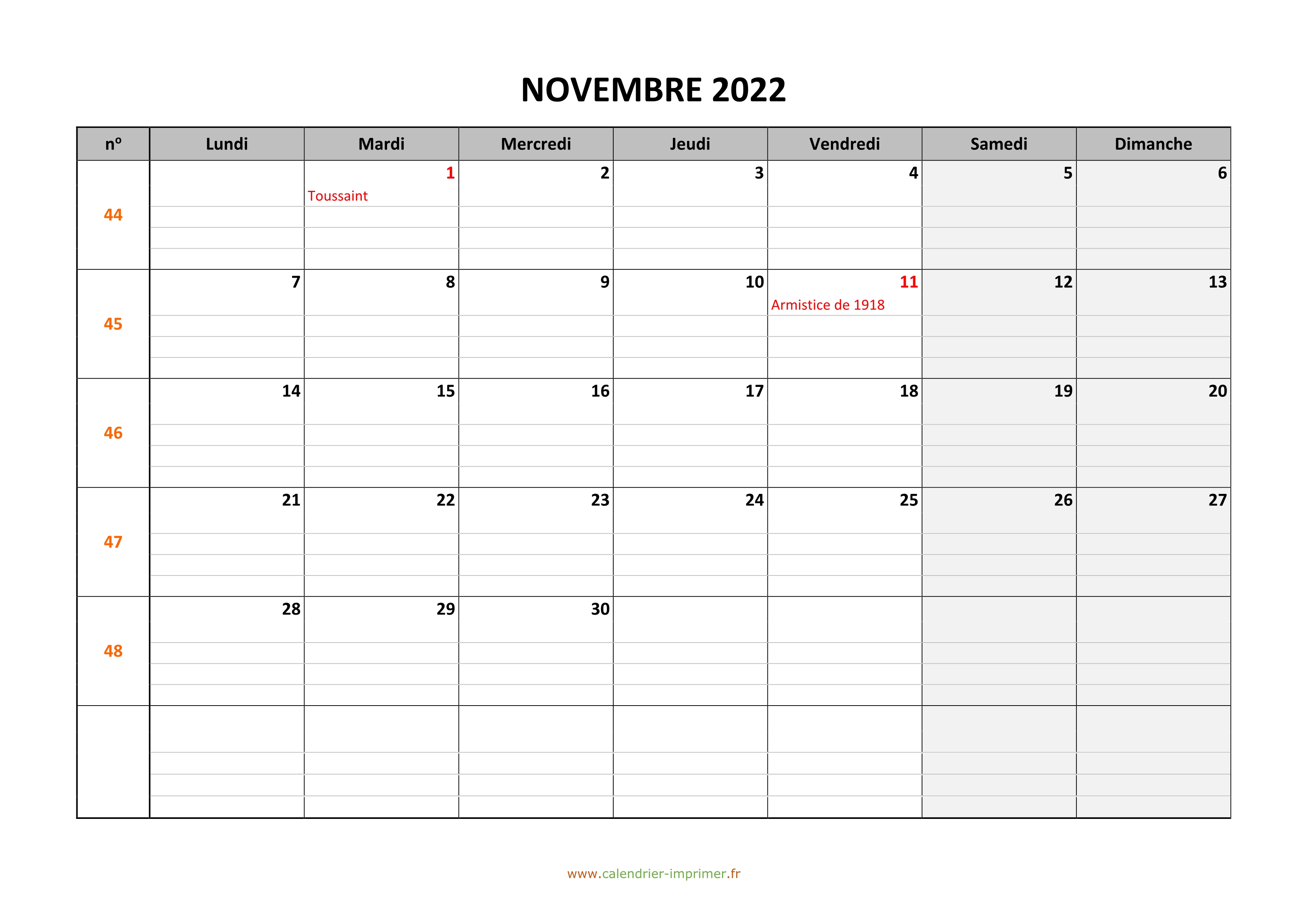 Imprimer Calendrier Novembre 2022 Image Calendrier 2022