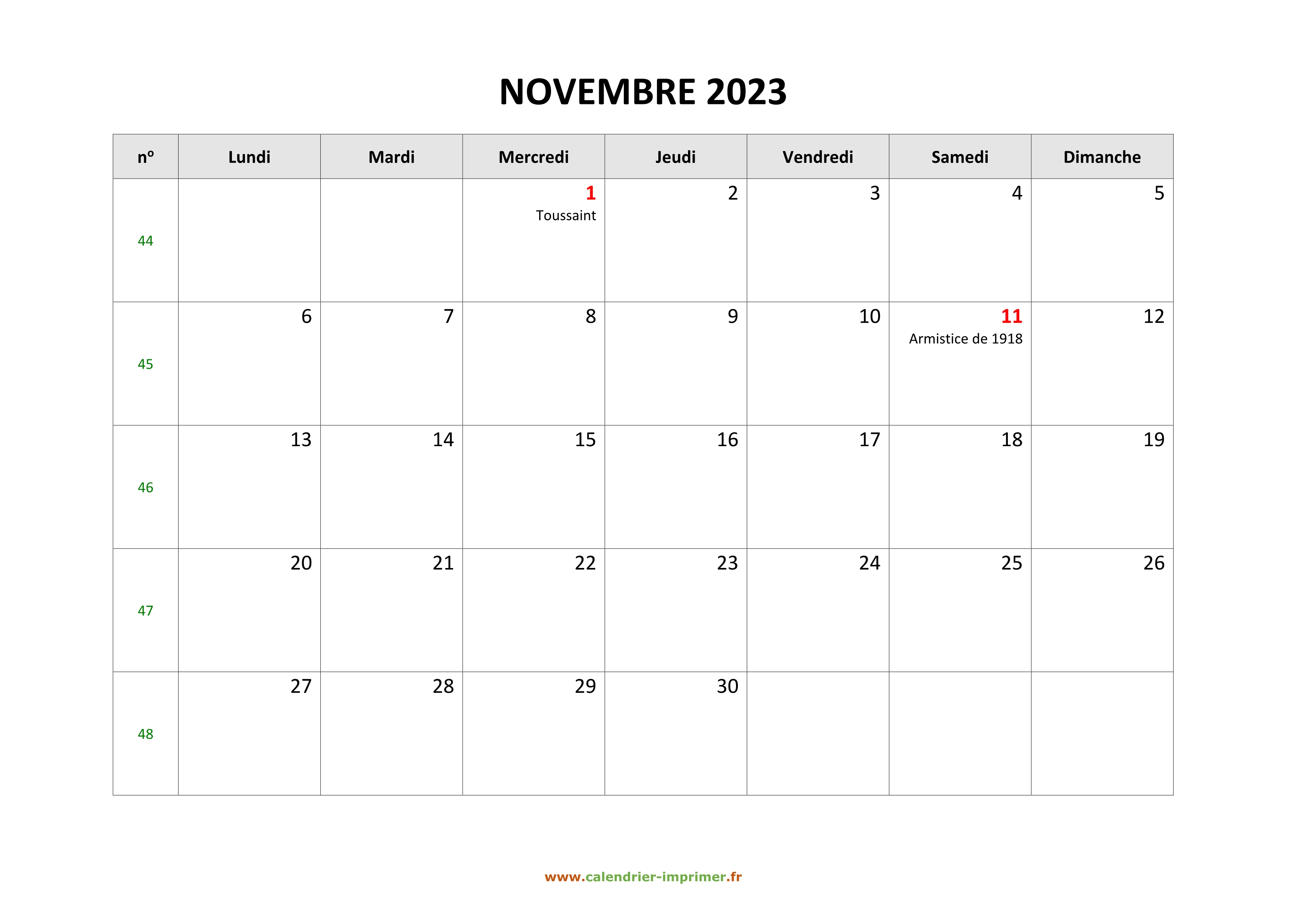 Calendrier Novemebre 2023 Calendrier Novembre 2023 À Imprimer