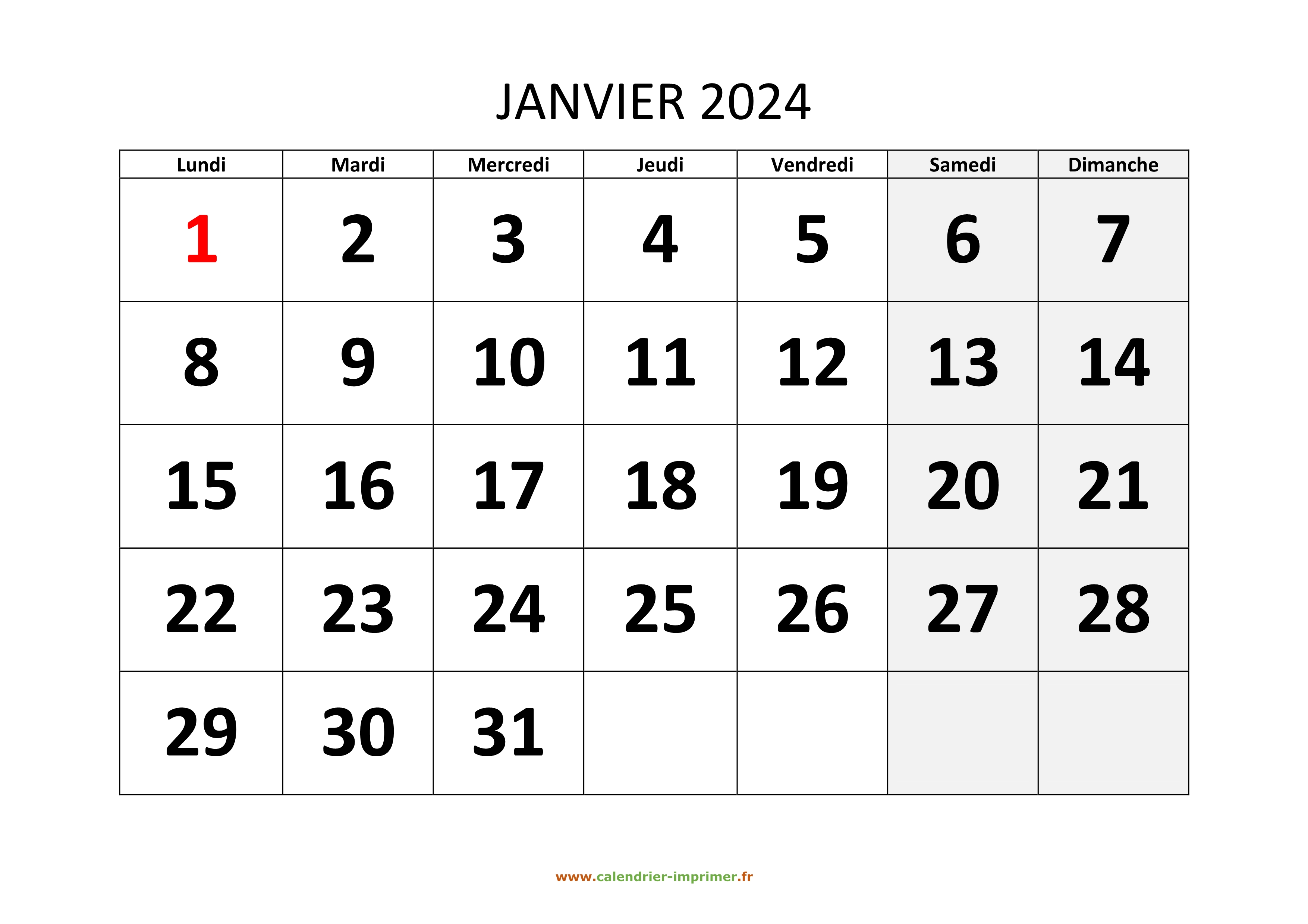 CALENDRIER 2024 JANVIER ET FEVRIER