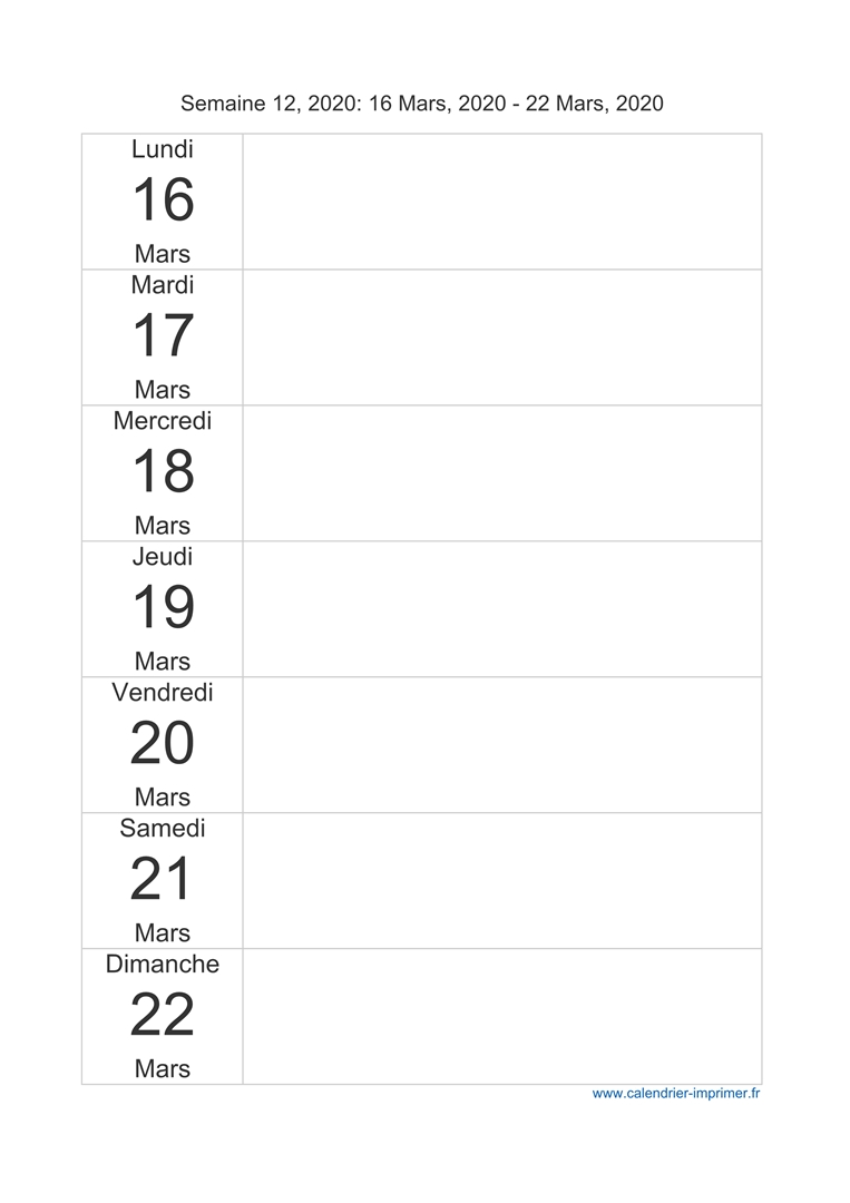 Calendrier Semaine 12 