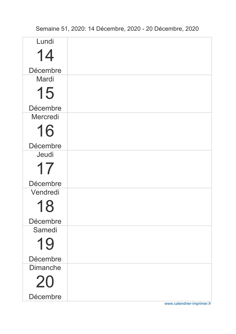 Calendrier Semaine 51 