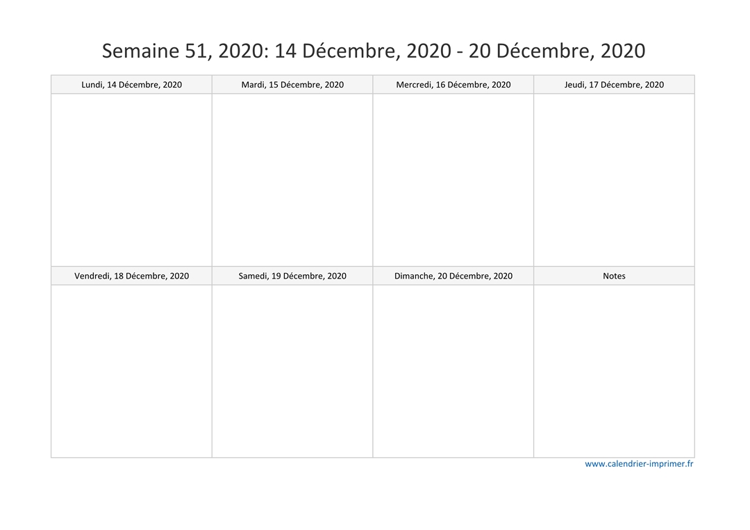 Calendrier Semaine 51 