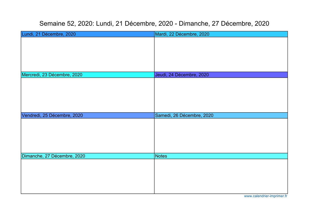 Calendrier Semaine 52 