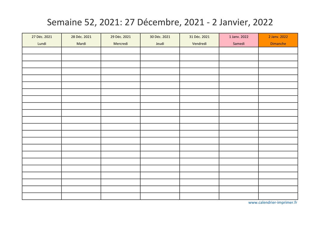 Calendrier Semaine 52 