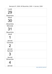 calendrier semaine 2026 (hebdomadaire/semainier) modèle 3