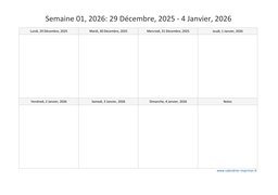 calendrier semaine 2026 (hebdomadaire/semainier) modèle 4