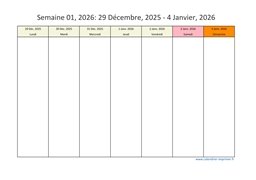 calendrier semaine 2026 (hebdomadaire/semainier) modèle 5