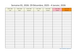 calendrier semaine 2026 (hebdomadaire/semainier) modèle 6