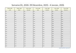 calendrier semaine 2026 (hebdomadaire/semainier) modèle 7