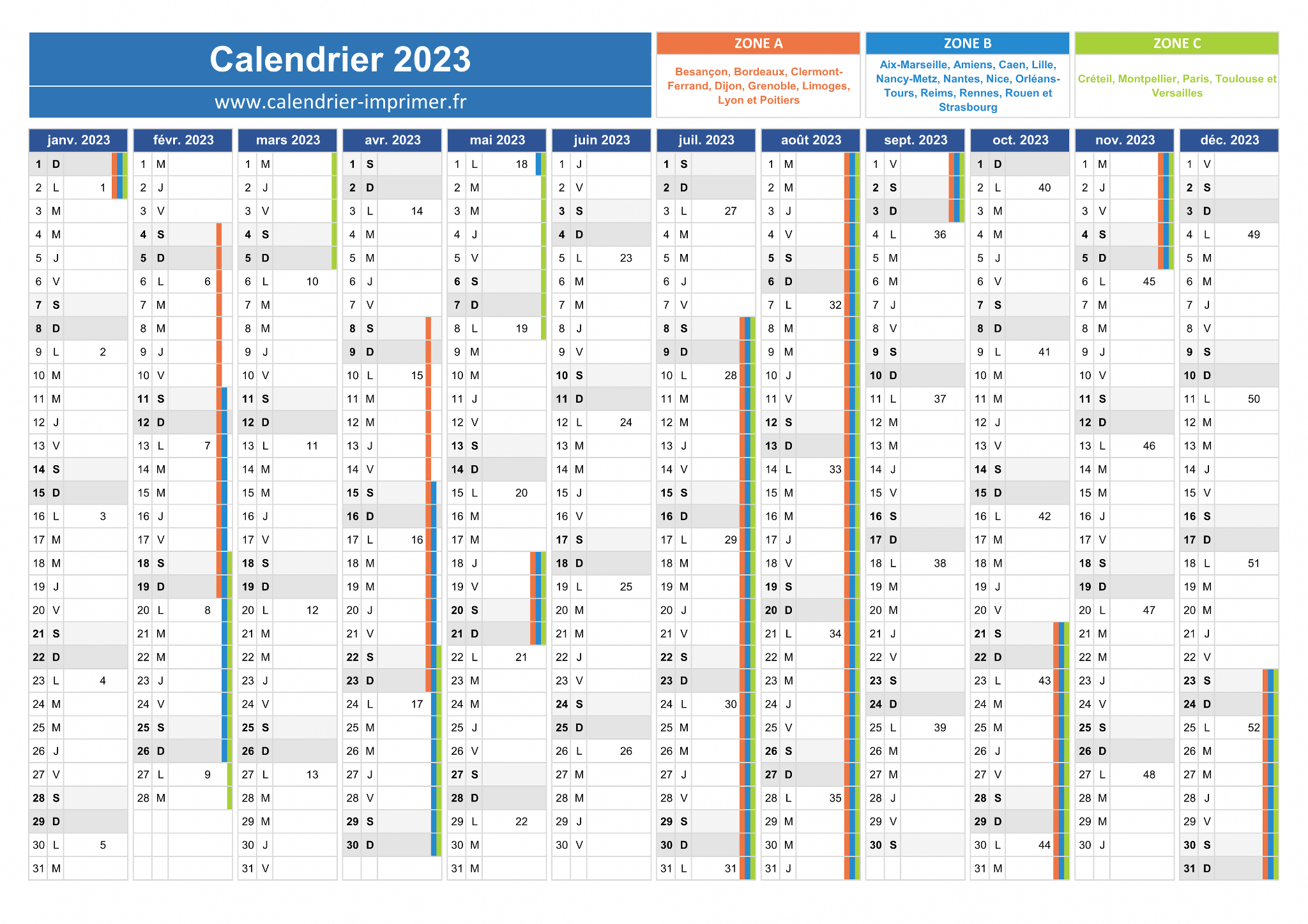 Calendriers et agendas imprimables pour l'année 2022, 2023, 2024, 2025 A4,  A3 vers PDF et PNG - 7cale…