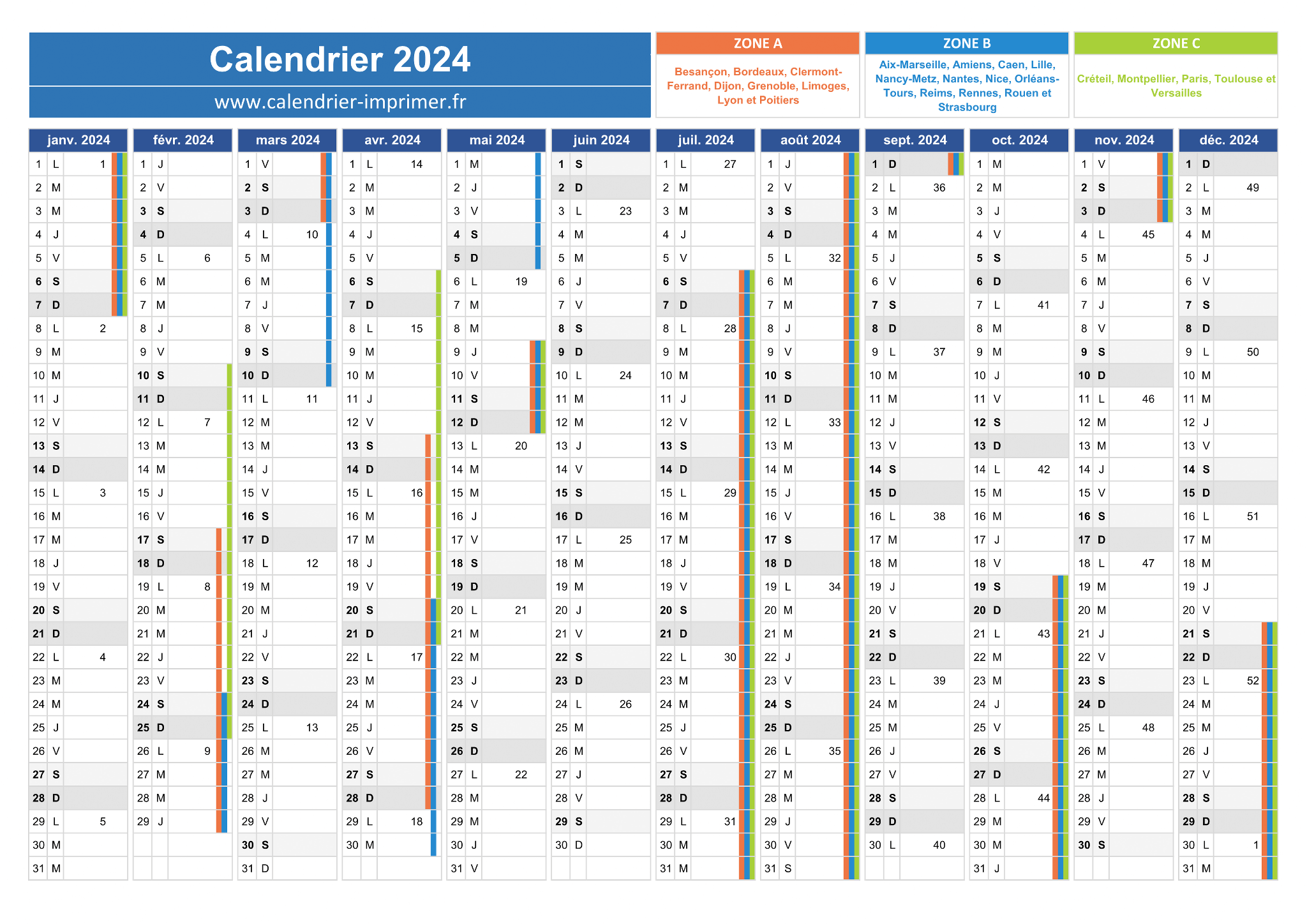 agenda 2024 semainier: Petit Format de Poche, Planificateur semainier 1  semaine sur deux pages, 12 mois de janvier à decembre 2024, format A5  (French