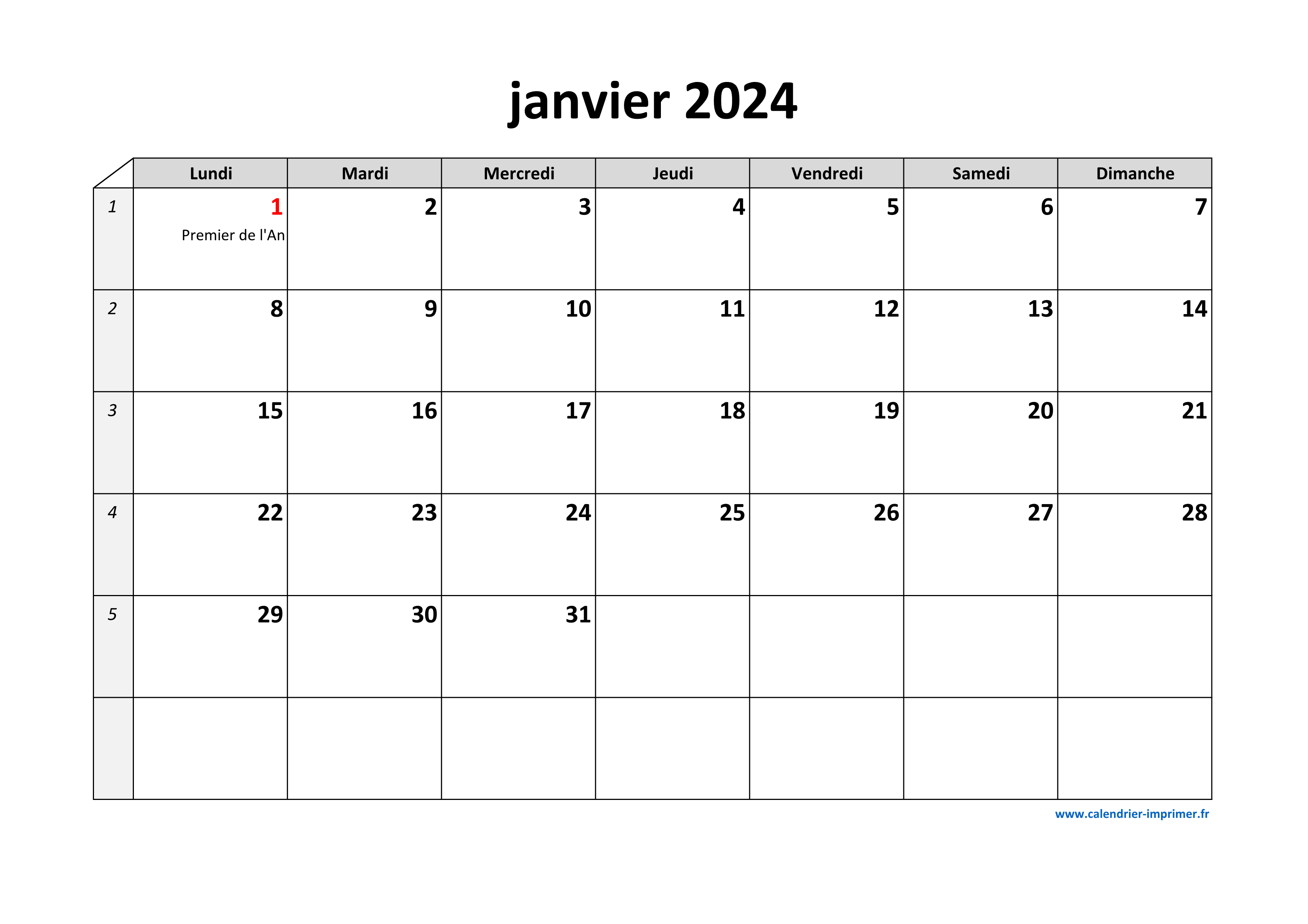 Calendrier Mensuel 2024