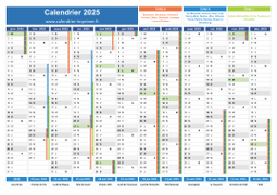 Calendrier 2025 avec vacances, jours fériés et semaine A-B