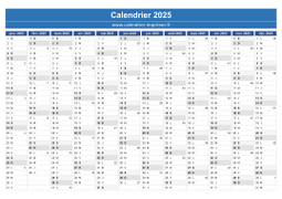 Calendrier 2025 avec numéros de semaine