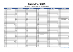 Calendrier Annuel 2025 Semestre Semaines