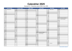 Calendrier Annuel 2025 Semestre