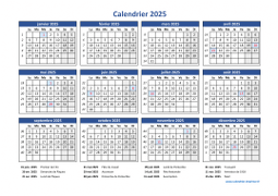 Calendrier Annuel 2025 Vacances Horizontal