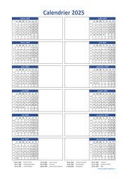 Calendrier Annuel 2025 Vertical 2 Colonnes