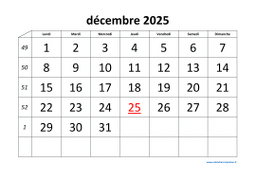calendrier décembre 2025