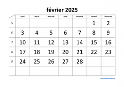 calendrier février 2025
