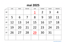 calendrier mai 2025