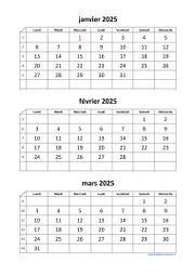 Calendrier 2025 à Imprimer Gratuit