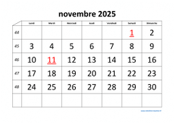 calendrier novembre 2025