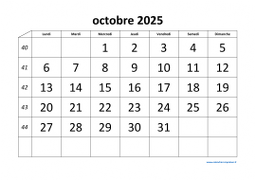 calendrier octobre 2025