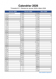 Calendrier Annuel 2026 Trimestre