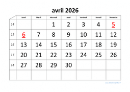 calendrier avril 2026