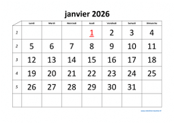 Calendrier Mensuel 2026 Modele 01