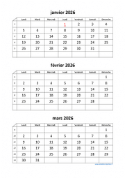 Calendrier 2026 par trimestre