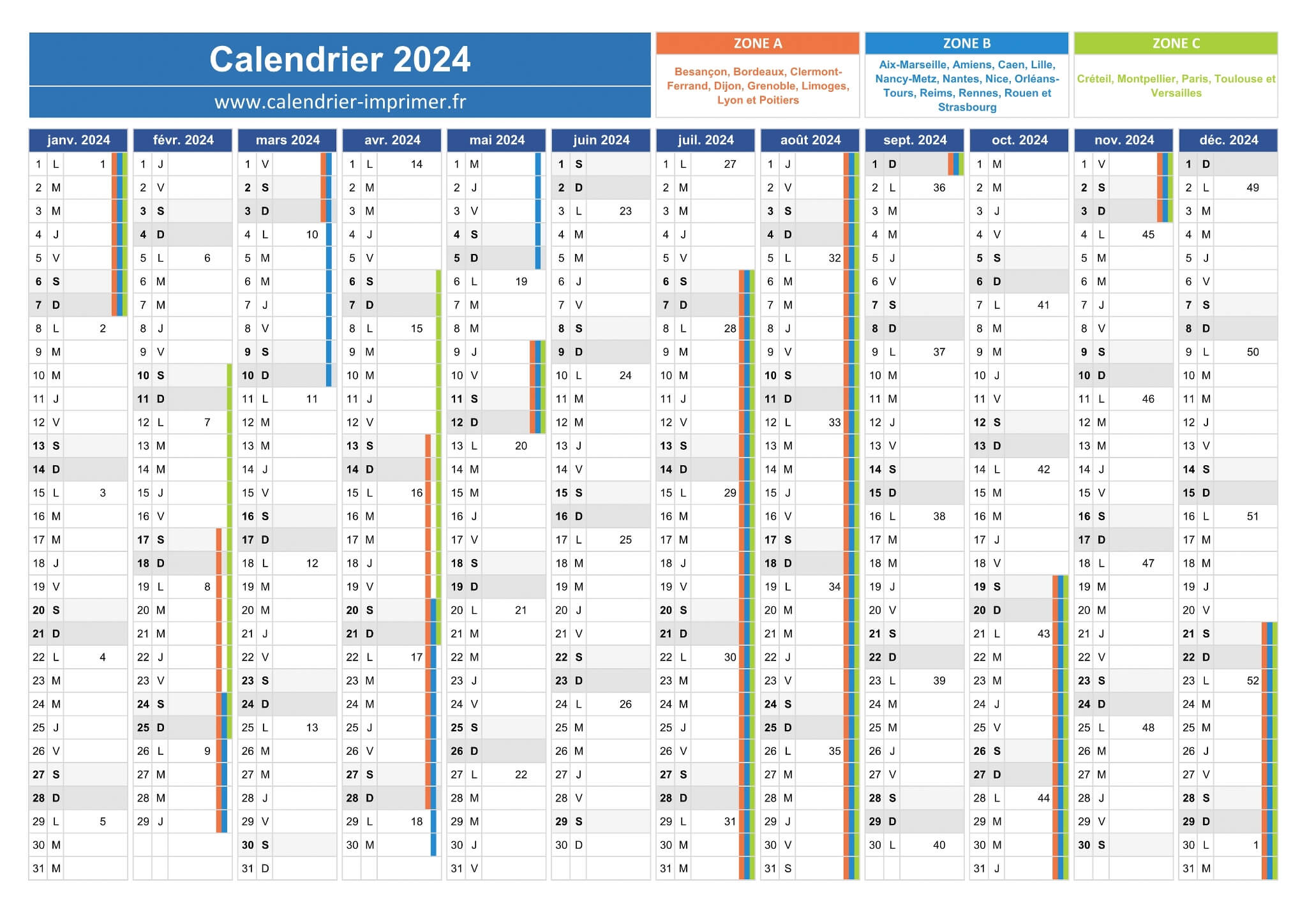 Calendrier trimestriel 2024 Excel, Word et PDF, calendrier 2024 3 mois