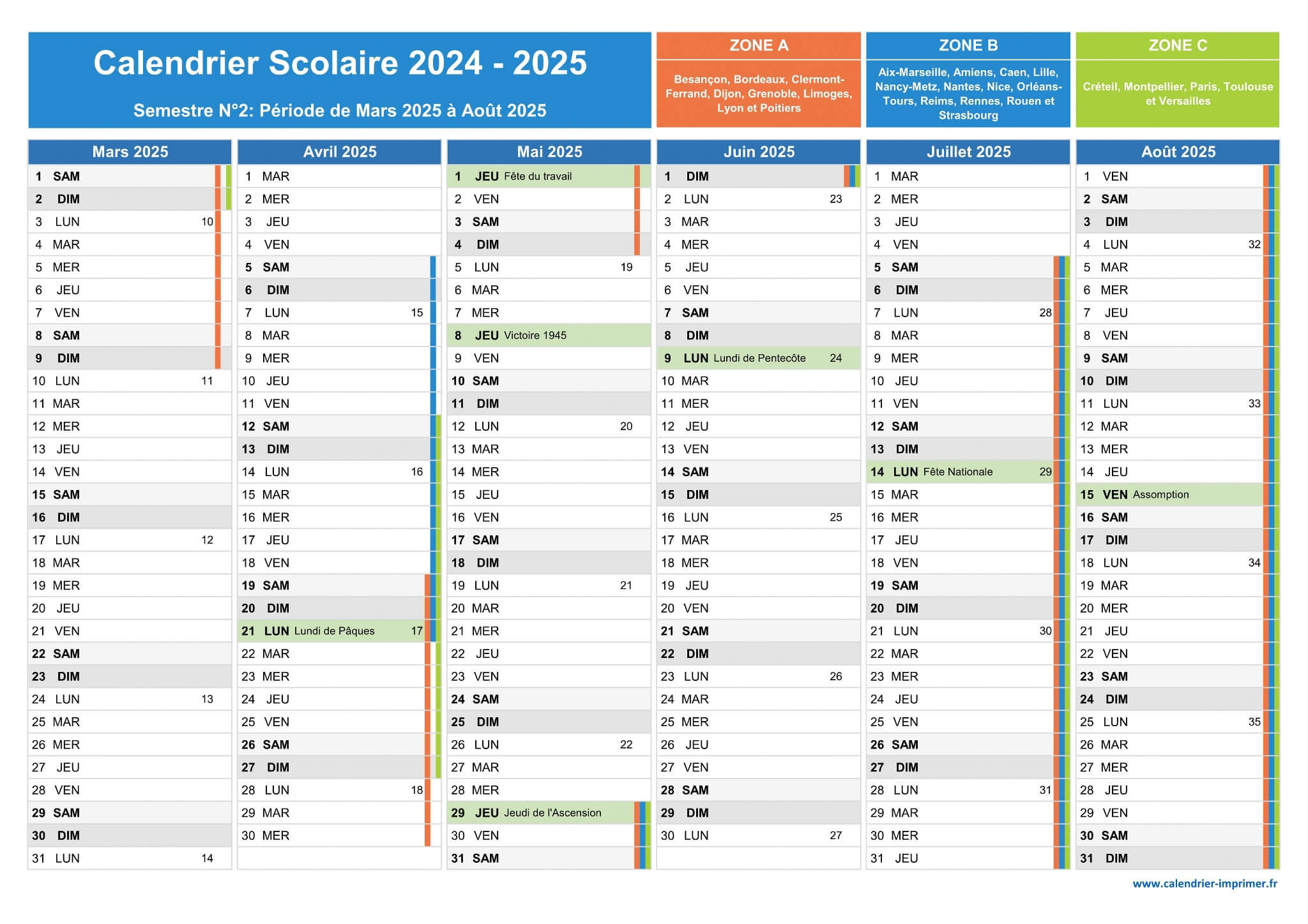 Vacances scolaires 2024-2025 et jours fériés : le calendrier avec